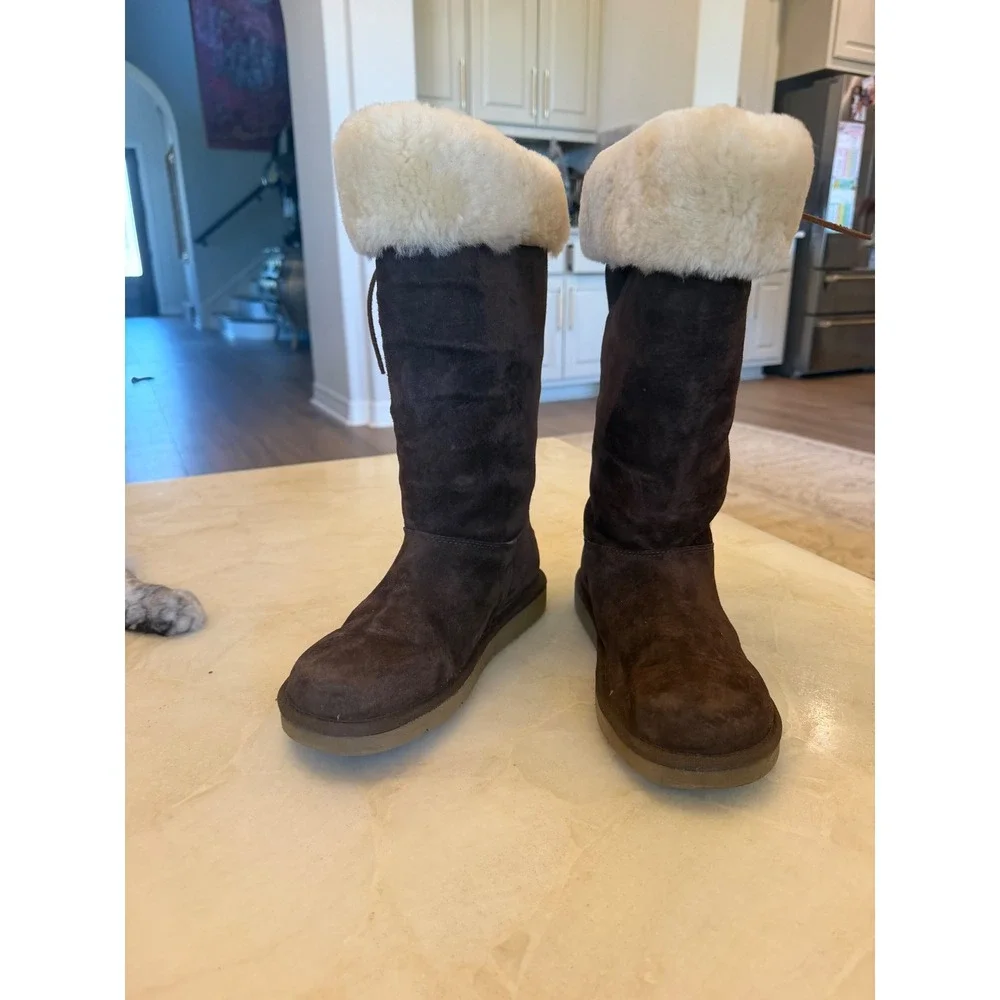 UGG Australia Sunburst Tall Suede Boots Chocolate Brown Shearling 5163 Womens 8
